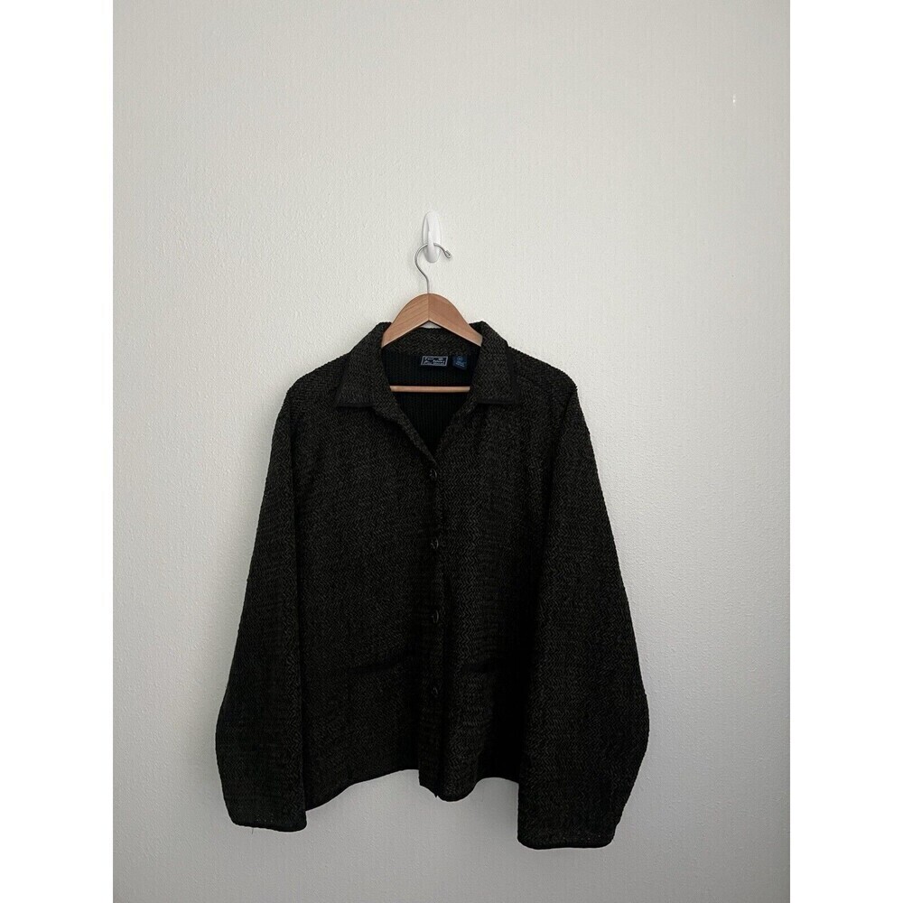 Jane Ashley Plus Cardigan 3X Moss Green Herringbone Knit Floral Button Oversized
